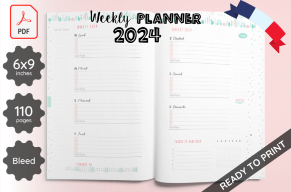 French Weekly Planner 2024 KDP Cactus