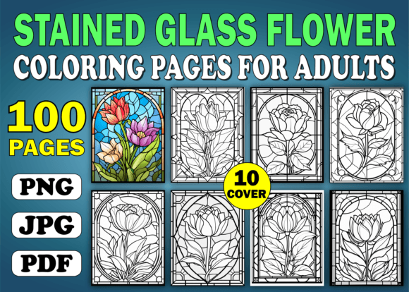 KDP Stained Glass Flower Coloring Pages1