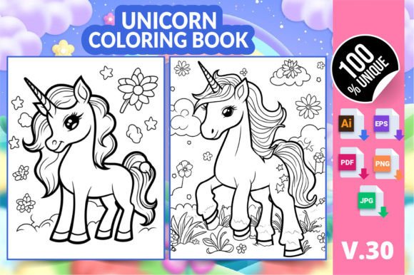 Unicorn Coloring Book KDP Interior V30